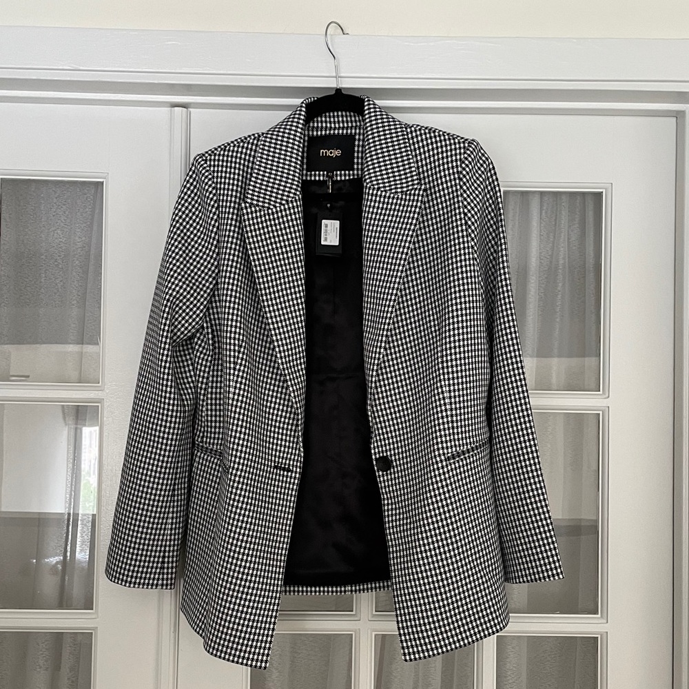 Maje Black and White Houndstooth Blazer NWT